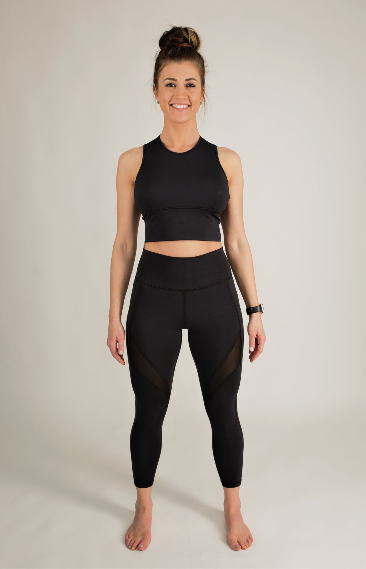Black tummy control leggings and matching top