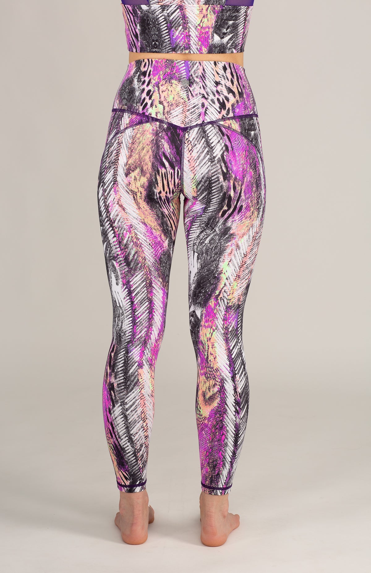 pink purple print statement workout set leggings and top