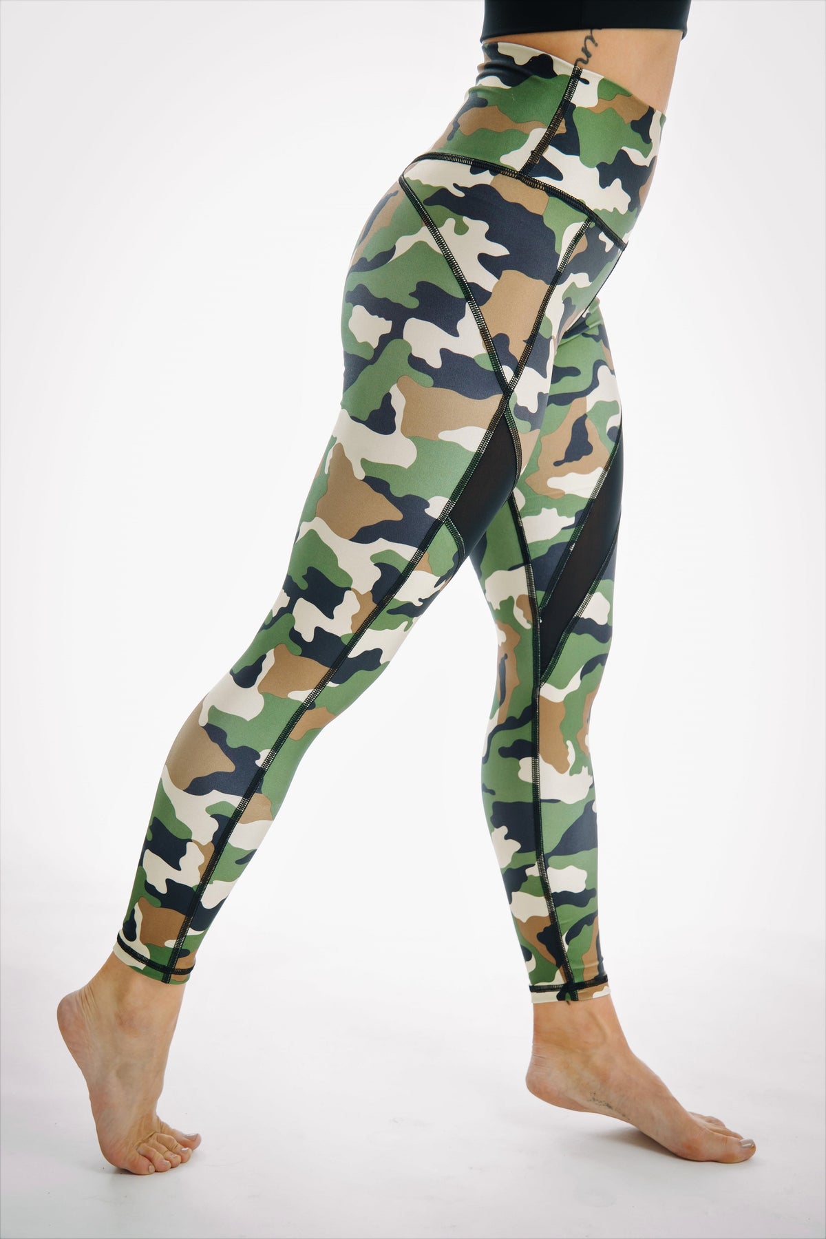 camo mesh leggings tummy support high waisted for gym 